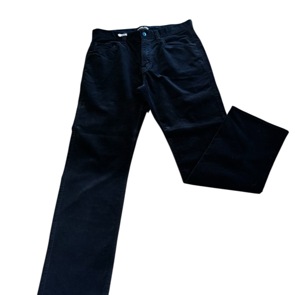 Kirkland Signature black corduroy straight leg pant 5 pockets beltloops 34 x 32.